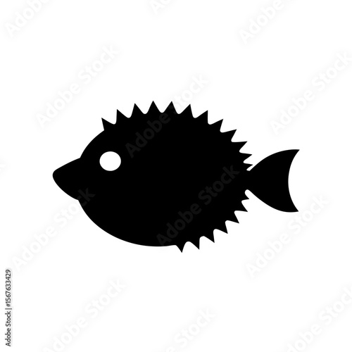 Unique Pufferfish Black Silhouette Displaying its Spiky Side View