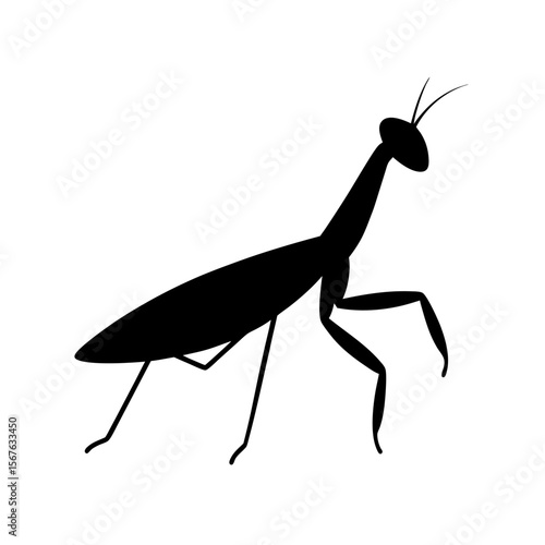 Unique Praying Mantis Insect Black Silhouette in a Side Profile View
