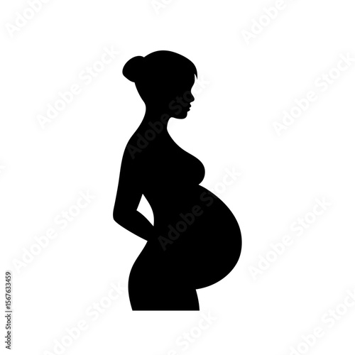 Beautiful Pregnant Woman Black Silhouette Displaying a Side Profile