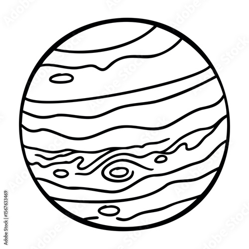 Simple line drawing of jupiter with swirling patterns. Vector hand-drawn doodle illustration