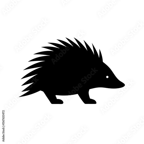 Unique Porcupine Animal Black Silhouette with Quills in Side View