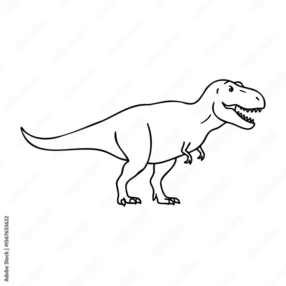 Fototapeta premium T-rex dinosaur outline drawing with sharp teeth. Vector hand-drawn doodle illustration