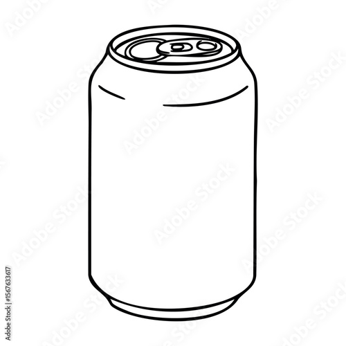 Simple line drawing of a beverage can with a pull tab. Vector hand-drawn doodle illustration