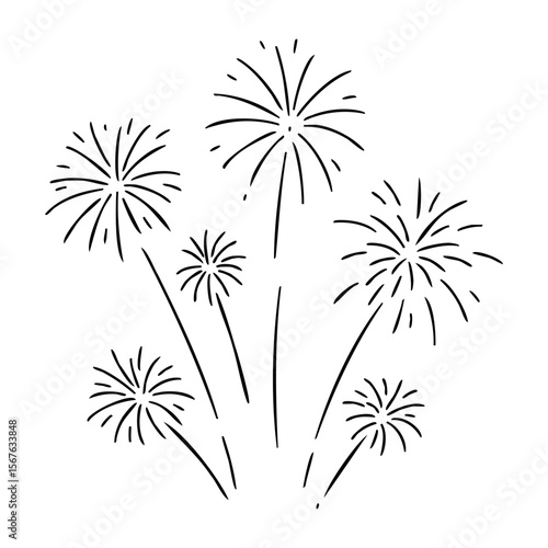 Festival fireworks display celebrating with explosive patterns and festive joy. Vector hand-drawn doodle illustration