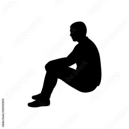 Relaxed Side View Black Silhouette of a Person Sitting on a Surface