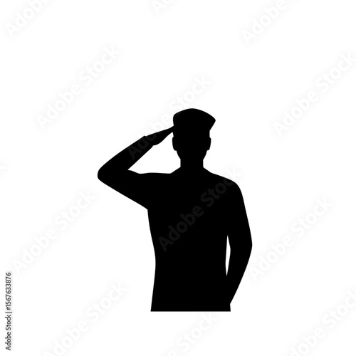 Respectful Side View Black Silhouette of a Person Saluting on a White Background