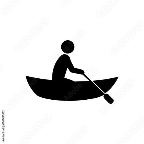 Dynamic Side View Black Silhouette of a Person Rowing a Boat