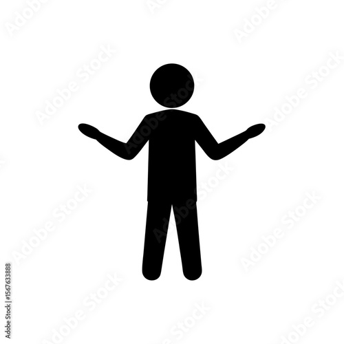 Ambivalent Side View Black Silhouette of a Person Shrugging on a White Background