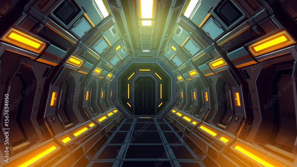 Obraz premium Science Background Fiction Interior Sci-Fi Spaceship Corridors