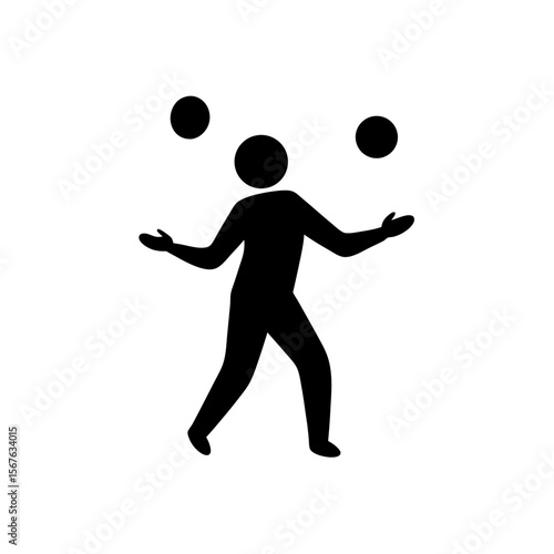 Skilled Side View Black Silhouette of a Person Juggling on a Stage