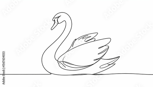 Elegant Swan with One Line Drawing.