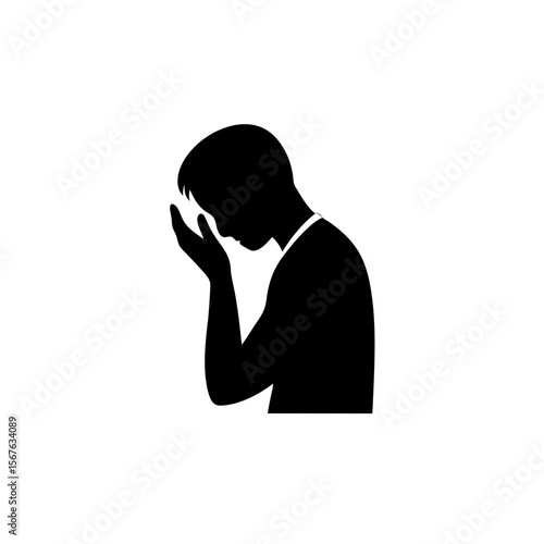 Humorous Side View Black Silhouette of a Person Face Palming in Frustration