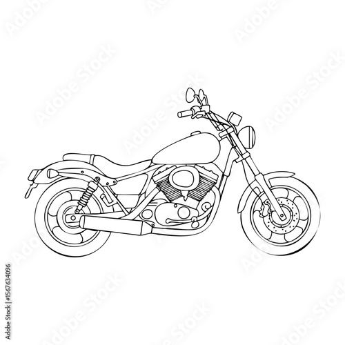 Cruiser motorcycle line art design for coloring and illustration. Vector hand-drawn doodle illustration