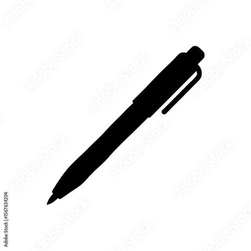 Essential Side View Black Silhouette of a Pen on a White Background