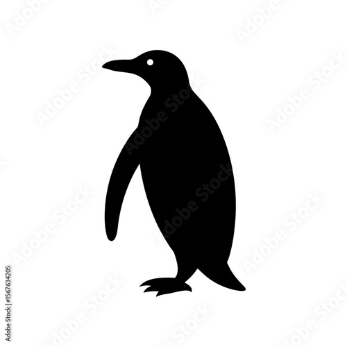 Adorable Side View Black Silhouette of a Penguin Bird on a White Background