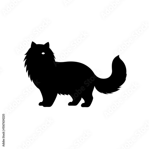 Charming Side View Black Silhouette of a Persian Cat on a White Background