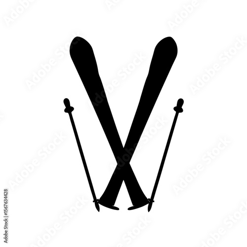 Dynamic Side View Black Silhouette of a Pair of Skis for Winter Sports
