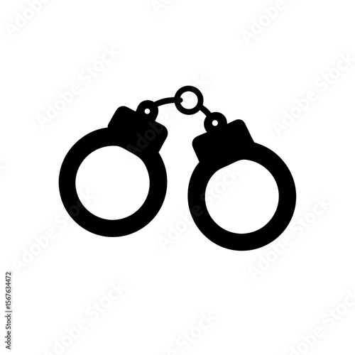 Powerful Side View Black Silhouette of a Pair of Handcuffs for Law