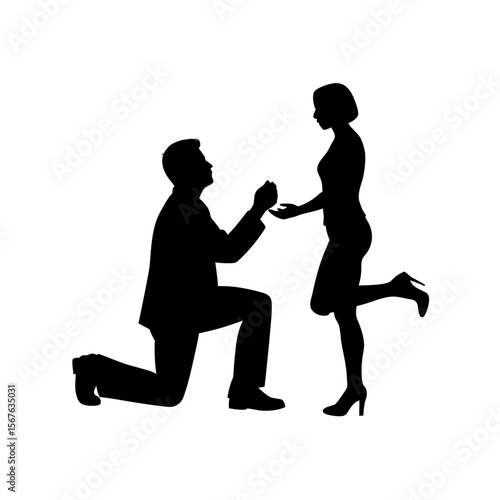 Romantic Black Silhouette Man Proposing for Engagement and Love Graphics