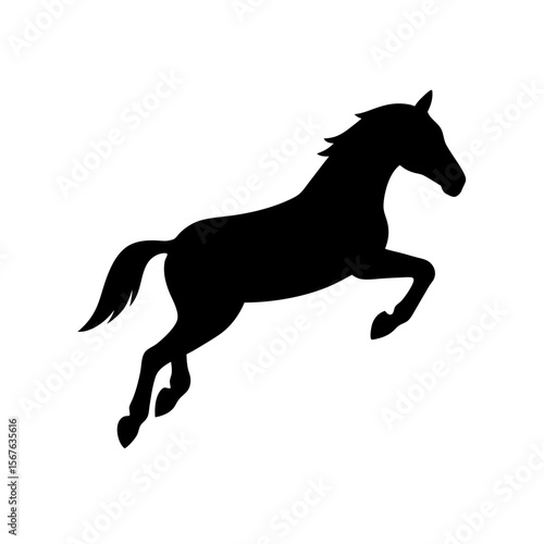 Dynamic Jumping Horse Silhouette White Background Equestrian Sport Vector Graphic