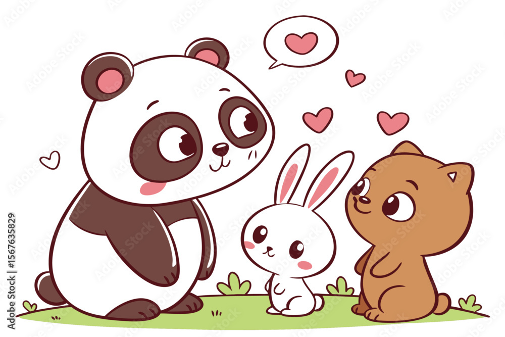 Fototapeta premium Charming kawaii style cute animals illustration with playful colors