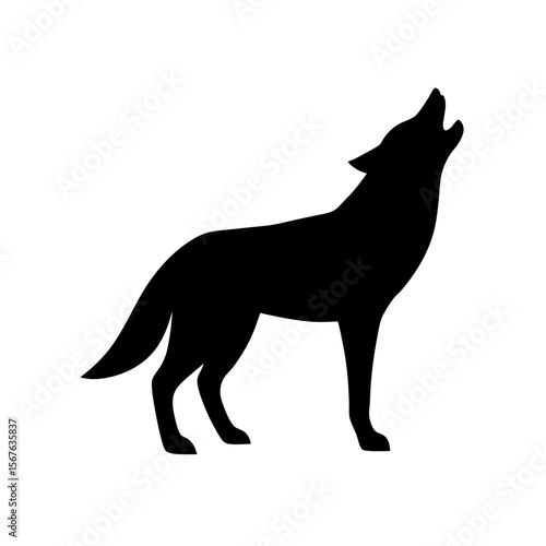 Wild Howling Coyote Silhouette White Background North American Canine Vector Graphic
