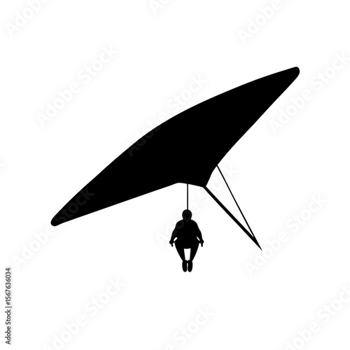 Adventure Black Silhouette of a Hang Glider Side View Isolated on a Clear White Sky