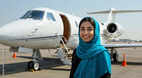 Woman near a private jet