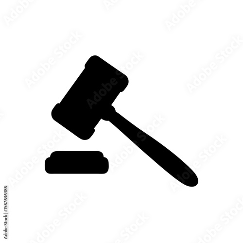 Judicial Black Silhouette of a Gavel Side View Isolated on a Clean White Background