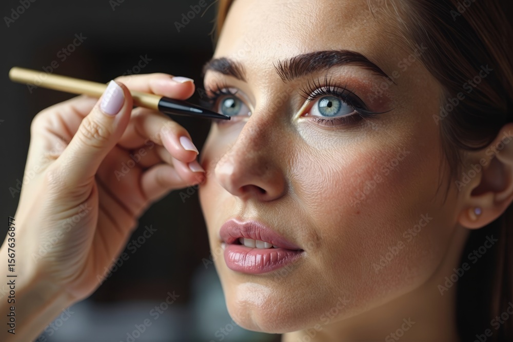 Obraz premium Close-up of woman receiving professional eyebrow shaping and henna tinting at upscale salon.