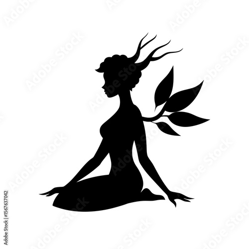 Mystical Dryad Nymph Silhouette Woodland Nature Spirit Fantasy Design