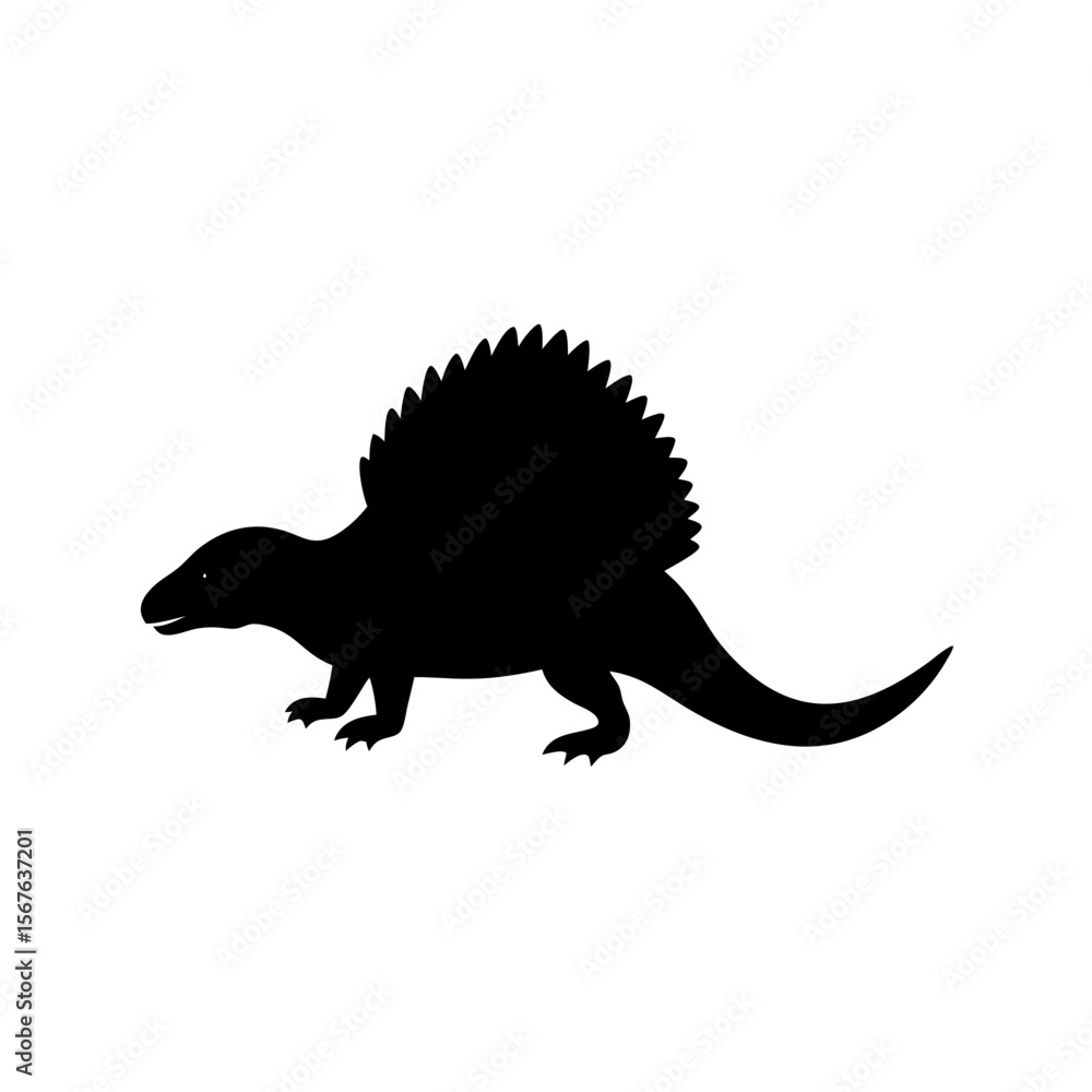 Fototapeta premium Prehistoric Dimetrodon Silhouette Ancient Reptile Fossil Design Element