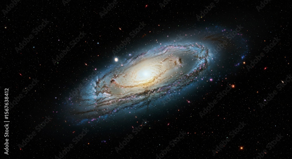 Obraz premium Majestic spiral galaxy swirls in the vast, star-studded cosmic expanse, breathtaking in detail