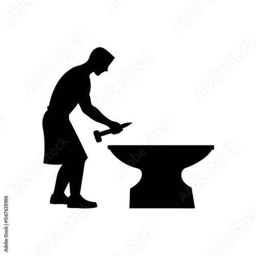 A Blacksmith Silhouette At An Anvil For A Traditional Metal Worker