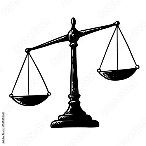 Classic balance scale icon in black and white style, vector illustration  