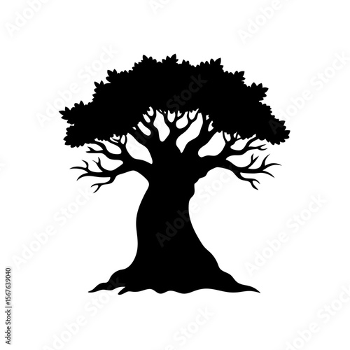 A Very Old Olive Tree With A Gnarled Hollow Trunk Silhouette Vector