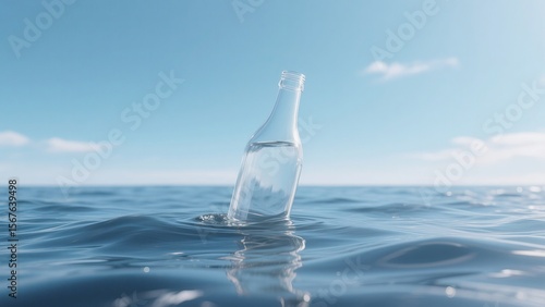 Glass bottle adrift oceans surface serene