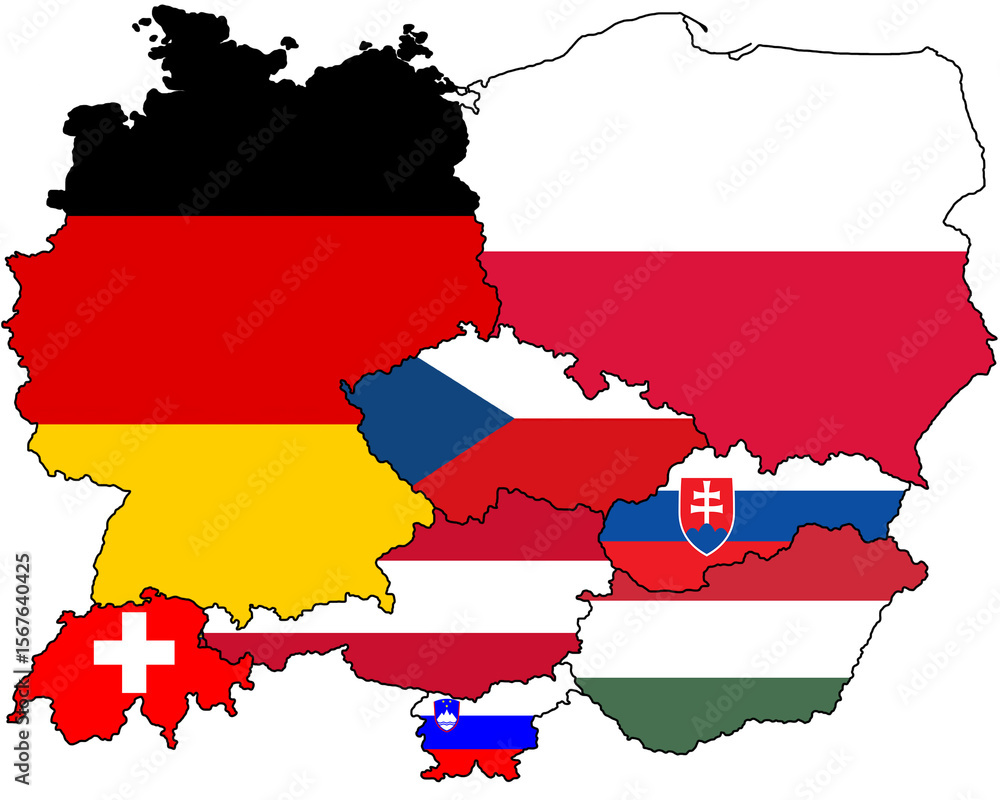 Fototapeta premium Flag Map of Central Europe with National Flags of All Countries