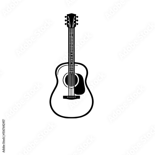 Minimalistic black and white illustration of an acoustic guitar  