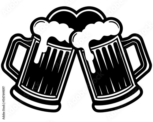 Cheers to Good Times: Two frothy beer mugs clink together in a celebratory toast, a symbol of friendship, conviviality, and the joy of shared moments.