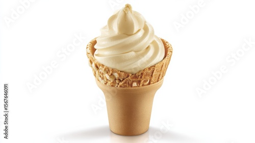 Wallpaper Mural Single serving of soft-serve ice cream in a golden-brown waffle cone with creamy swirls, textured surface, crushed nuts, and clean white background. Torontodigital.ca