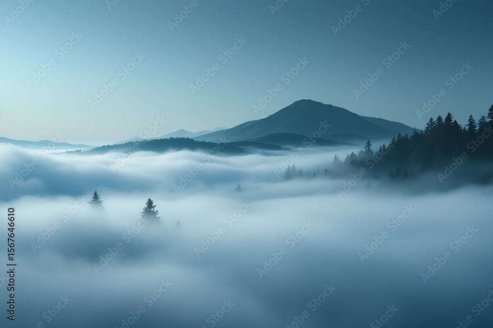 Naklejka premium Mountains Above the Clouds Breathtaking Misty Morning Landscape