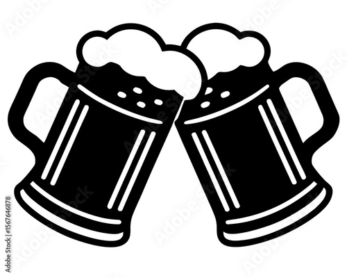 Cheers to the Brews: An illustration of two frothy beer mugs clinking together in a toast, embodying the spirit of camaraderie and celebratory joy.