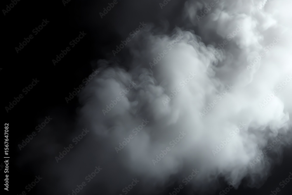 Fototapeta premium Mystical Smoke Cloud White Clouds on Black Background Atmosphere
