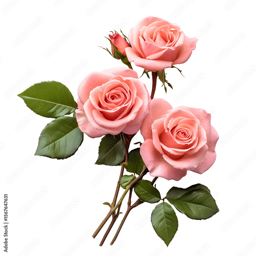 Naklejka premium Three Pink Roses Elegant Bouquet Dark Background,