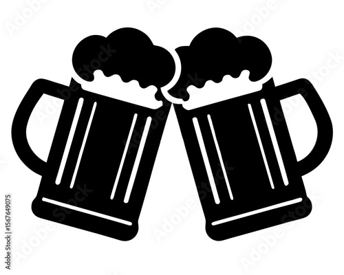 Cheers!: Two beer steins clinking together in a celebratory toast.  