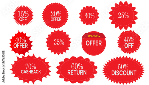 Set of circle red sticker & special offer shape design