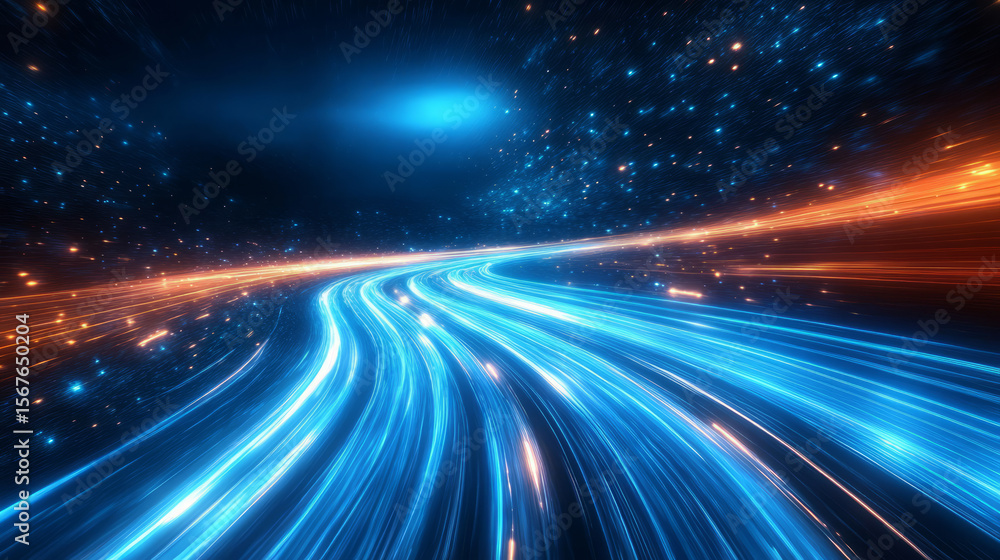 Obraz premium Abstract blue glowing flowing lines technology background