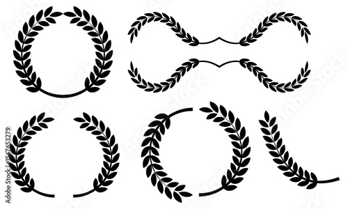 laurel wreath set. simple empty wreath frame for award, certificate, trophy and more. vector illustration on transparent background.