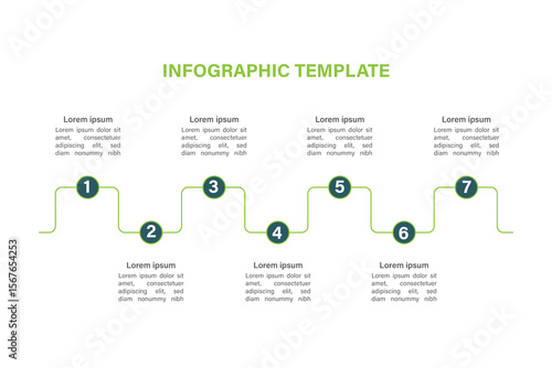 Editable business infographic template design with 7 steps. Infographic template which can be used for presentations banners, workflow layout, annual report, web design.